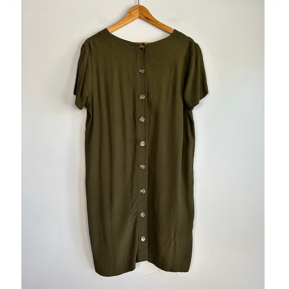 Madewell Button‎ Back Dress Small Minimalist Capsule Casual Olive Green